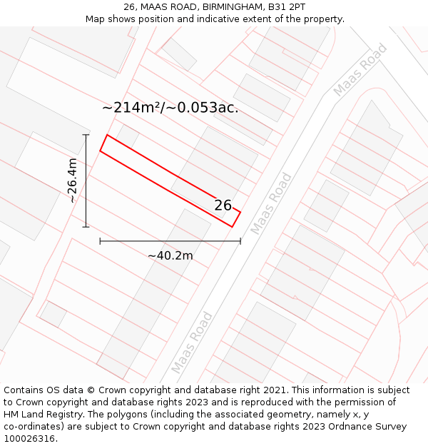 26, MAAS ROAD, BIRMINGHAM, B31 2PT: Plot and title map