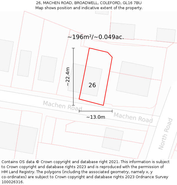 26, MACHEN ROAD, BROADWELL, COLEFORD, GL16 7BU: Plot and title map