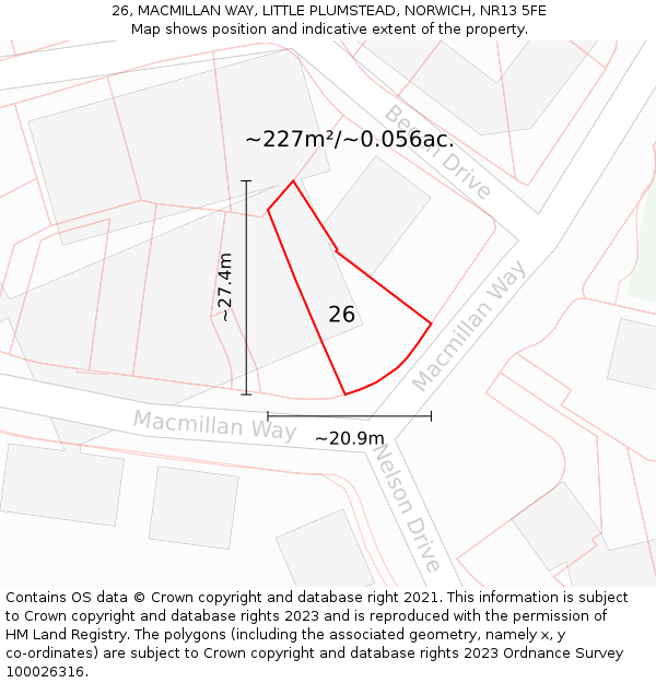 26, MACMILLAN WAY, LITTLE PLUMSTEAD, NORWICH, NR13 5FE: Plot and title map