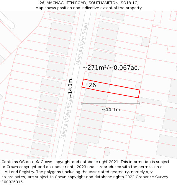 26, MACNAGHTEN ROAD, SOUTHAMPTON, SO18 1GJ: Plot and title map
