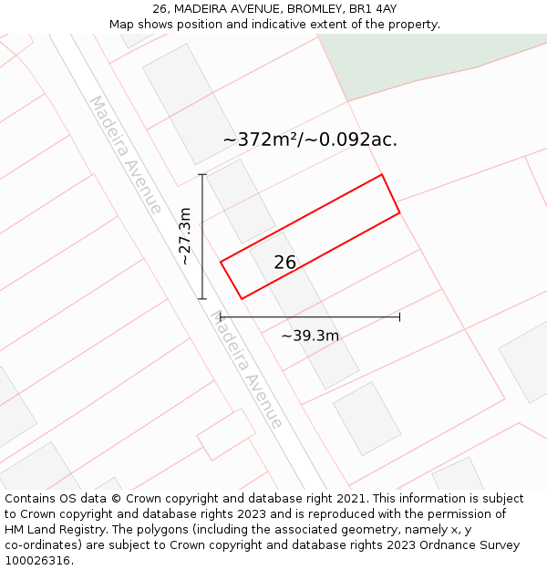 26, MADEIRA AVENUE, BROMLEY, BR1 4AY: Plot and title map