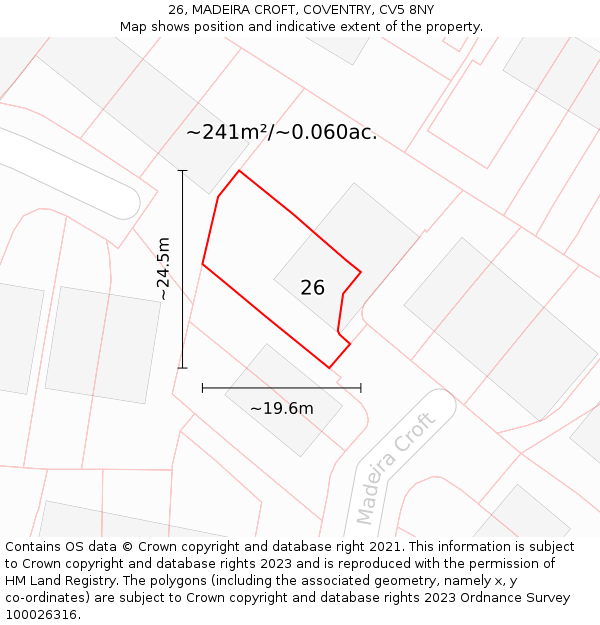 26, MADEIRA CROFT, COVENTRY, CV5 8NY: Plot and title map