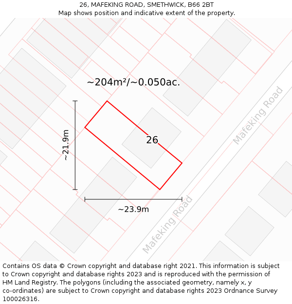 26, MAFEKING ROAD, SMETHWICK, B66 2BT: Plot and title map