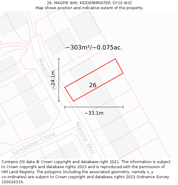 26, MAGPIE WAY, KIDDERMINSTER, DY10 4HZ: Plot and title map