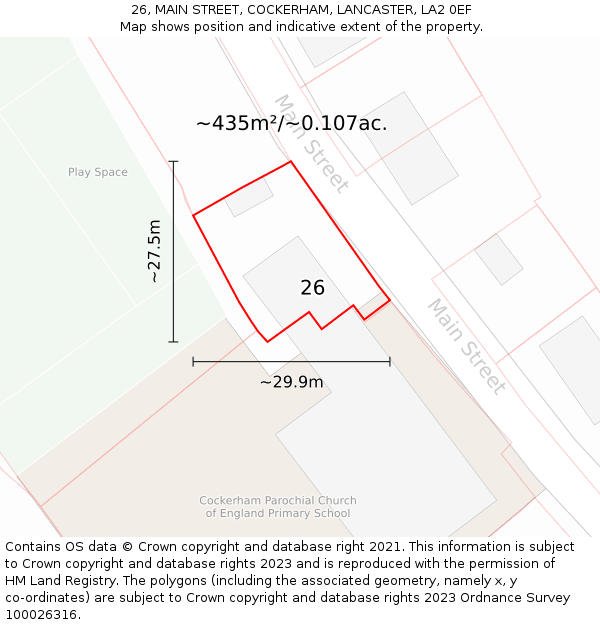 26, MAIN STREET, COCKERHAM, LANCASTER, LA2 0EF: Plot and title map