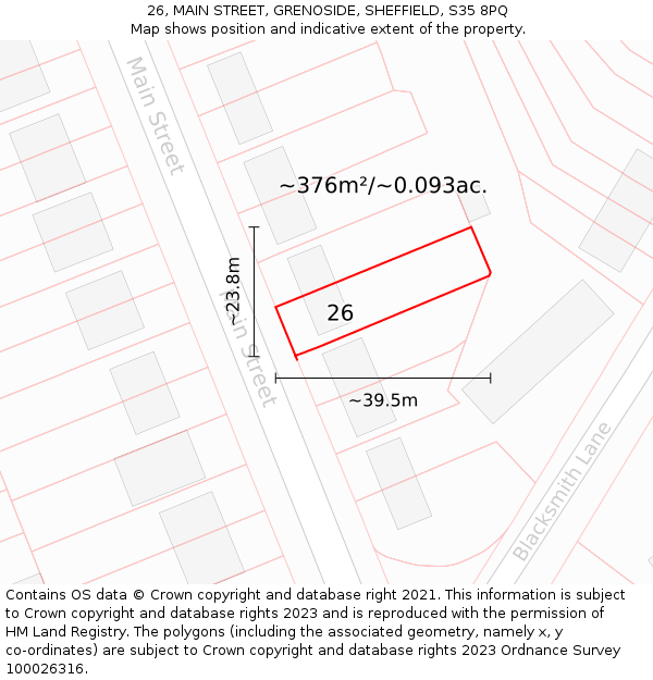26, MAIN STREET, GRENOSIDE, SHEFFIELD, S35 8PQ: Plot and title map