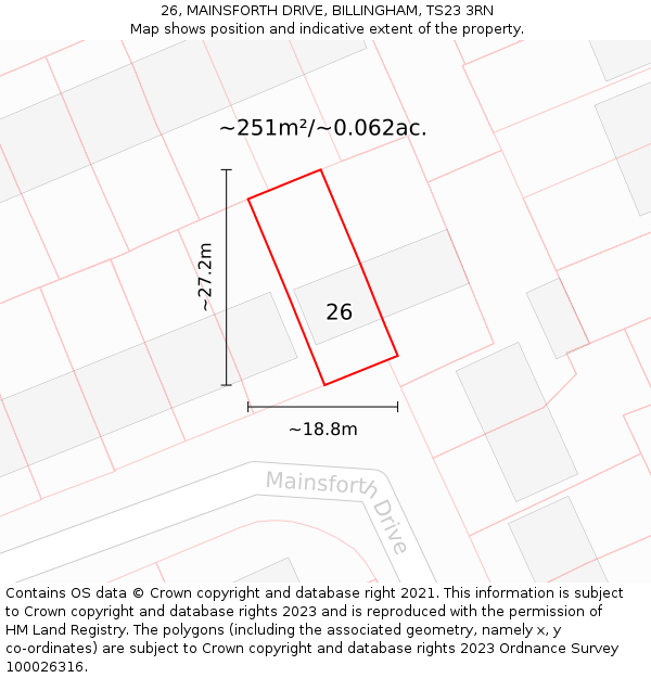 26, MAINSFORTH DRIVE, BILLINGHAM, TS23 3RN: Plot and title map