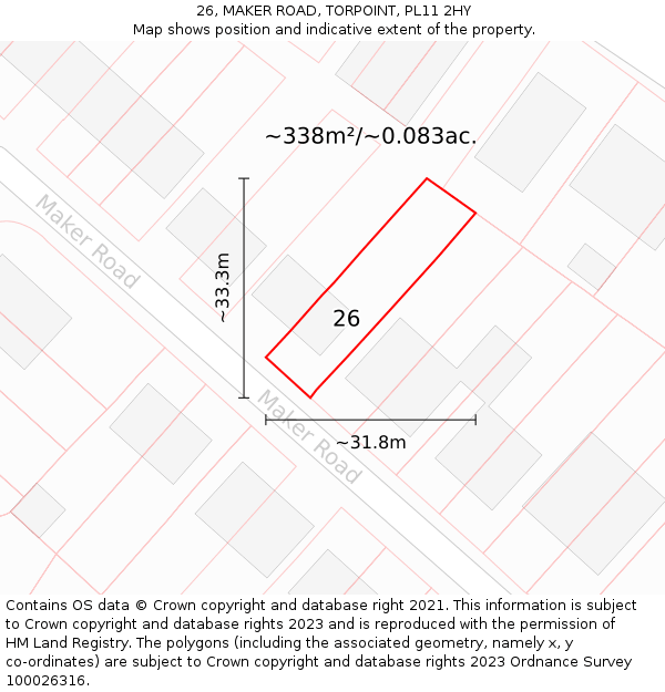 26, MAKER ROAD, TORPOINT, PL11 2HY: Plot and title map