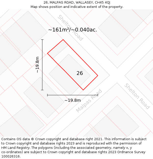 26, MALPAS ROAD, WALLASEY, CH45 4QJ: Plot and title map