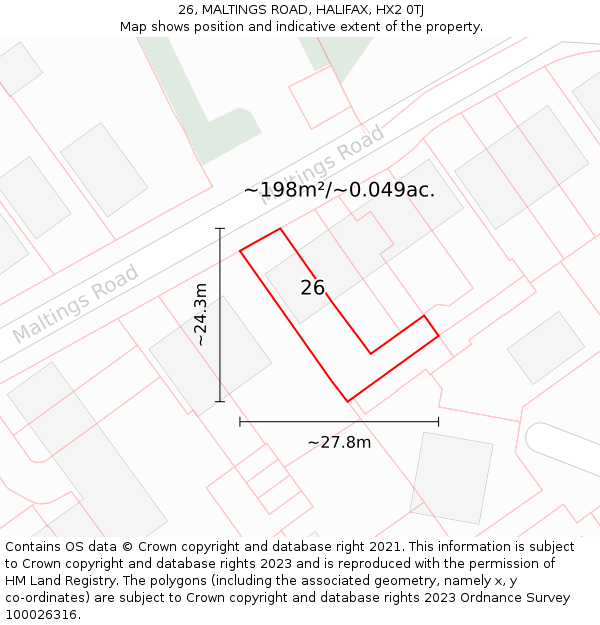 26, MALTINGS ROAD, HALIFAX, HX2 0TJ: Plot and title map