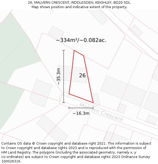 26, MALVERN CRESCENT, RIDDLESDEN, KEIGHLEY, BD20 5DL: Plot and title map