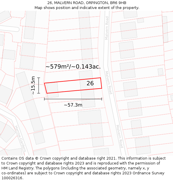 26, MALVERN ROAD, ORPINGTON, BR6 9HB: Plot and title map