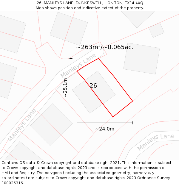 26, MANLEYS LANE, DUNKESWELL, HONITON, EX14 4XQ: Plot and title map