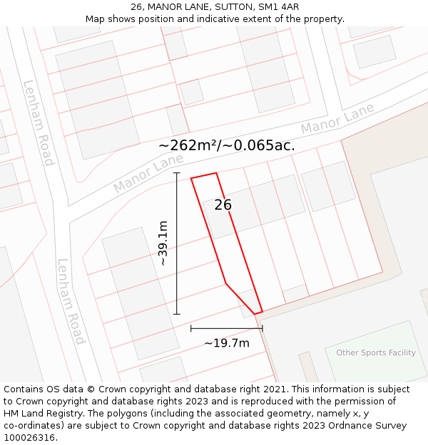 26, MANOR LANE, SUTTON, SM1 4AR: Plot and title map