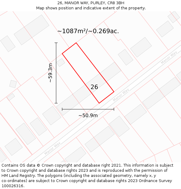 26, MANOR WAY, PURLEY, CR8 3BH: Plot and title map