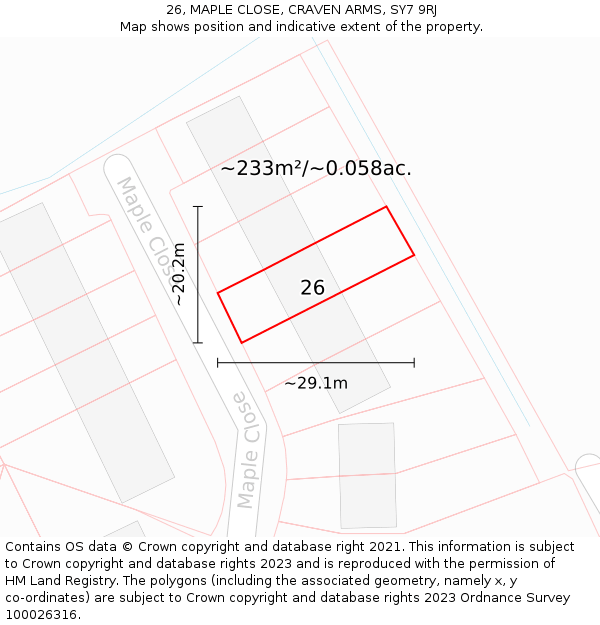 26, MAPLE CLOSE, CRAVEN ARMS, SY7 9RJ: Plot and title map
