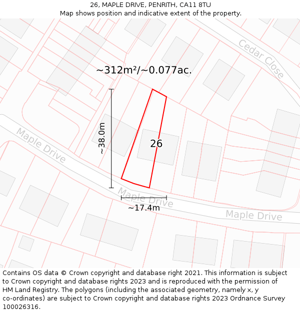 26, MAPLE DRIVE, PENRITH, CA11 8TU: Plot and title map