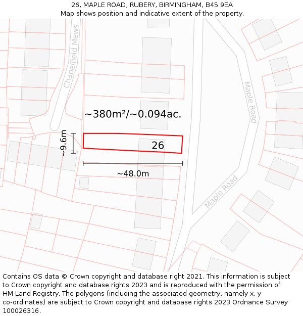 26, MAPLE ROAD, RUBERY, BIRMINGHAM, B45 9EA: Plot and title map