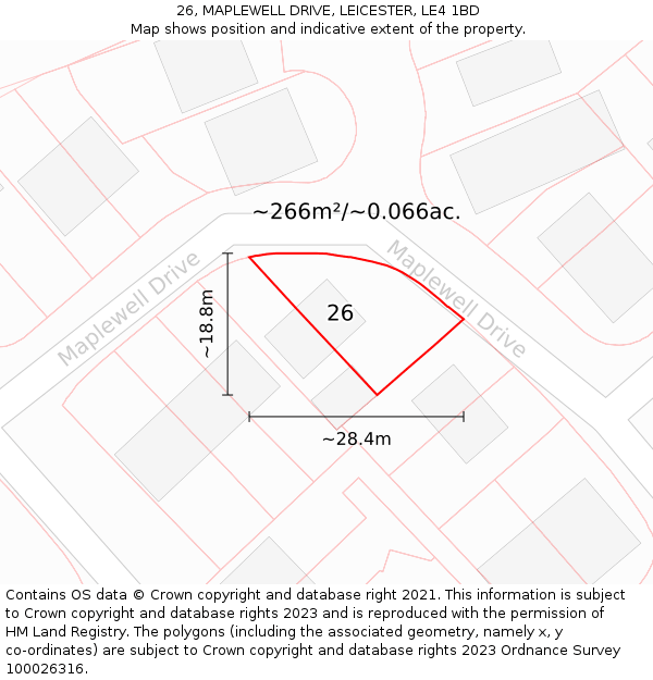 26, MAPLEWELL DRIVE, LEICESTER, LE4 1BD: Plot and title map