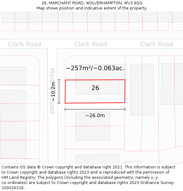 26, MARCHANT ROAD, WOLVERHAMPTON, WV3 9QG: Plot and title map