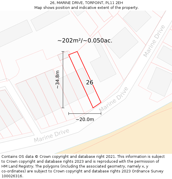 26, MARINE DRIVE, TORPOINT, PL11 2EH: Plot and title map