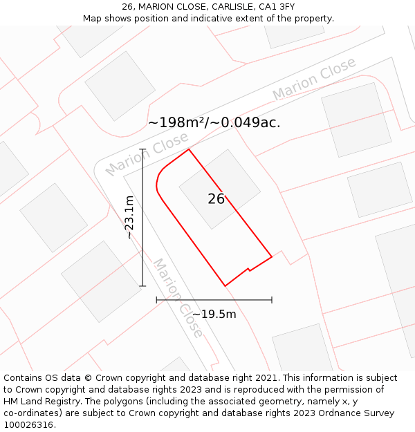 26, MARION CLOSE, CARLISLE, CA1 3FY: Plot and title map