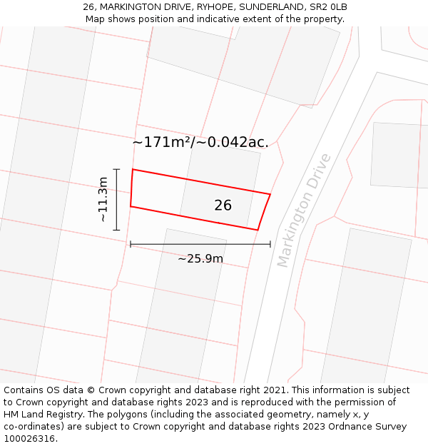 26, MARKINGTON DRIVE, RYHOPE, SUNDERLAND, SR2 0LB: Plot and title map