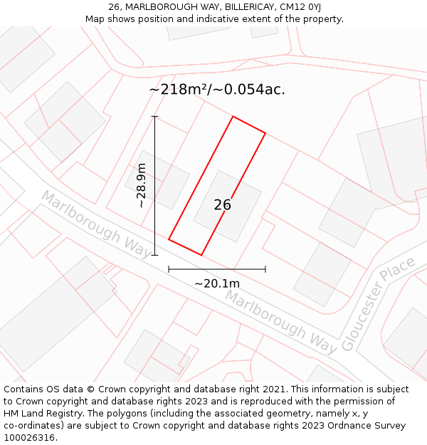 26, MARLBOROUGH WAY, BILLERICAY, CM12 0YJ: Plot and title map