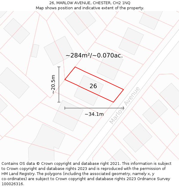 26, MARLOW AVENUE, CHESTER, CH2 1NQ: Plot and title map