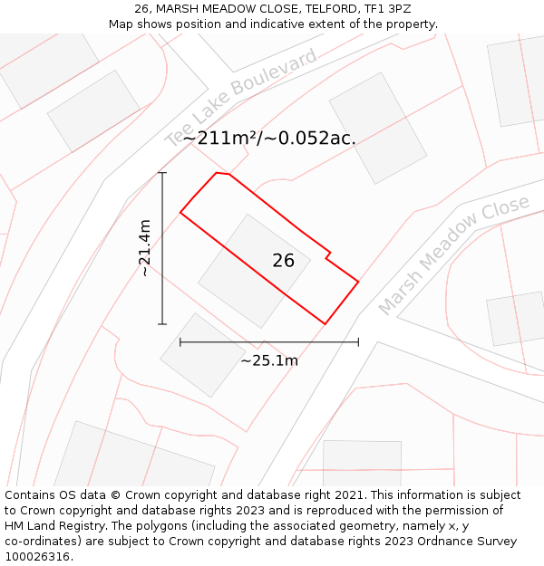 26, MARSH MEADOW CLOSE, TELFORD, TF1 3PZ: Plot and title map