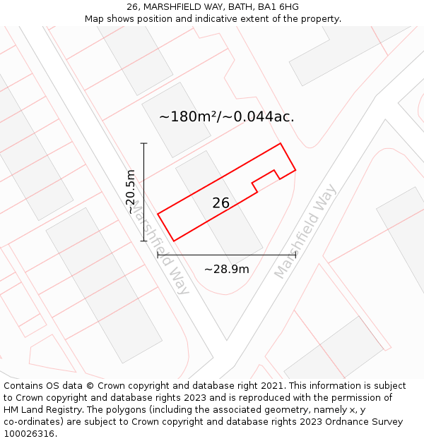 26, MARSHFIELD WAY, BATH, BA1 6HG: Plot and title map