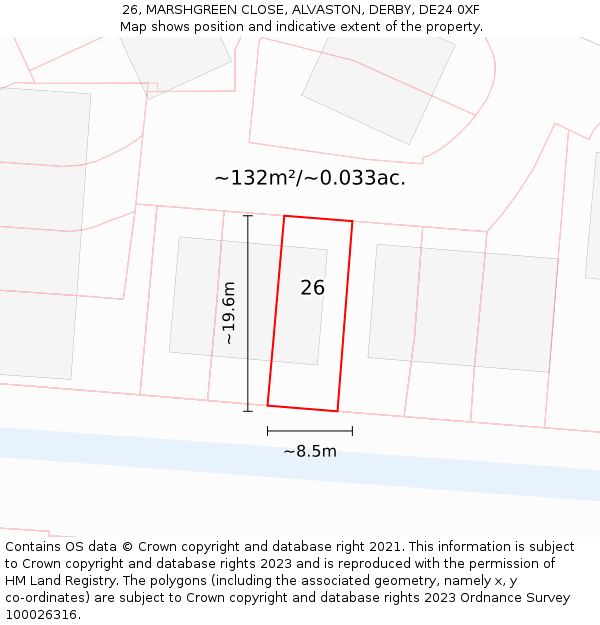 26, MARSHGREEN CLOSE, ALVASTON, DERBY, DE24 0XF: Plot and title map