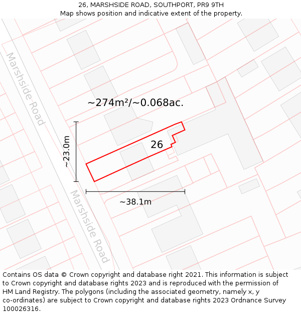 26, MARSHSIDE ROAD, SOUTHPORT, PR9 9TH: Plot and title map