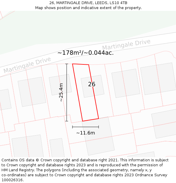 26, MARTINGALE DRIVE, LEEDS, LS10 4TB: Plot and title map