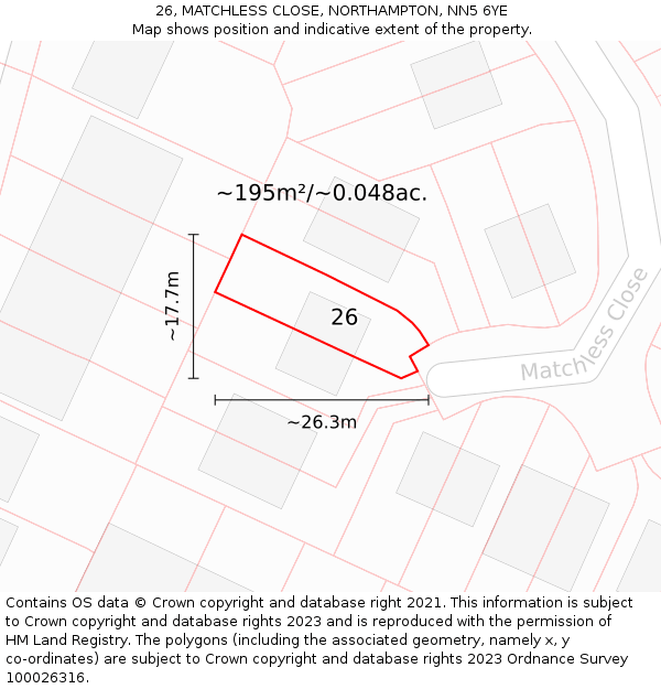 26, MATCHLESS CLOSE, NORTHAMPTON, NN5 6YE: Plot and title map
