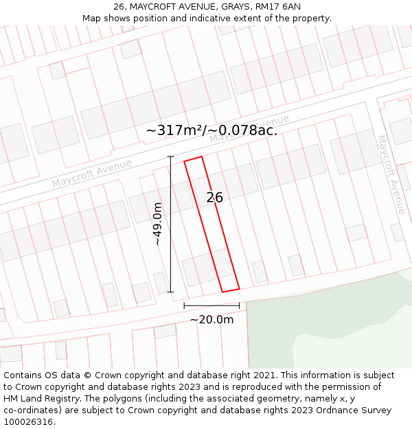 26, MAYCROFT AVENUE, GRAYS, RM17 6AN: Plot and title map