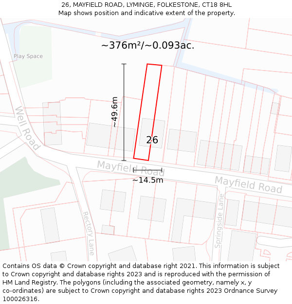 26, MAYFIELD ROAD, LYMINGE, FOLKESTONE, CT18 8HL: Plot and title map