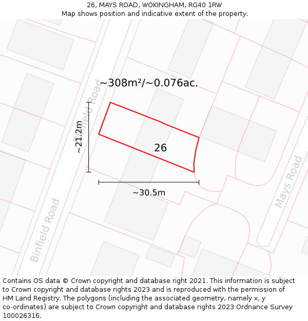 26, MAYS ROAD, WOKINGHAM, RG40 1RW: Plot and title map