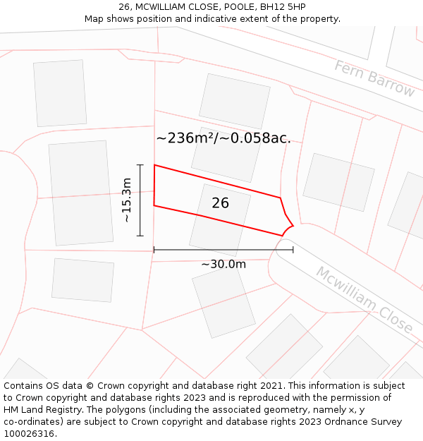 26, MCWILLIAM CLOSE, POOLE, BH12 5HP: Plot and title map