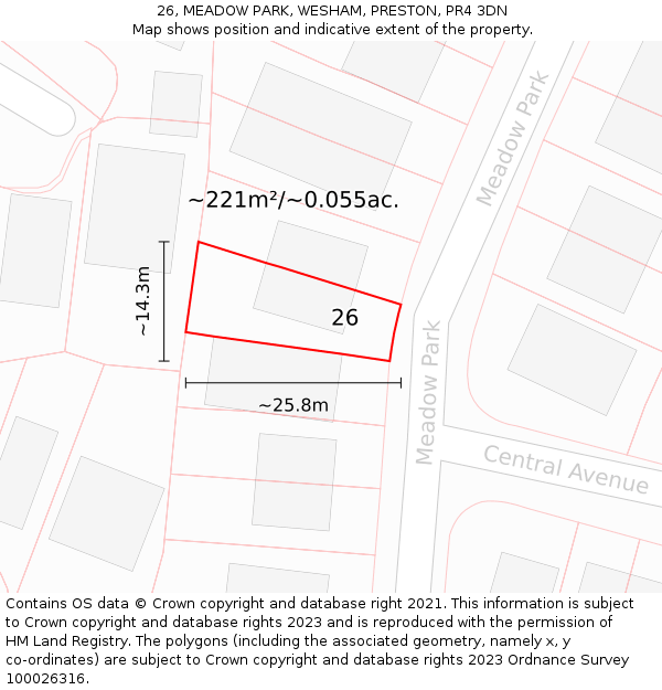 26, MEADOW PARK, WESHAM, PRESTON, PR4 3DN: Plot and title map
