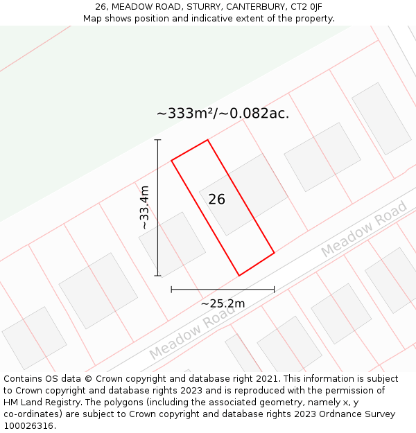 26, MEADOW ROAD, STURRY, CANTERBURY, CT2 0JF: Plot and title map