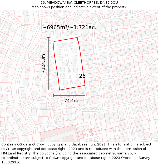 26, MEADOW VIEW, CLEETHORPES, DN35 0QU: Plot and title map