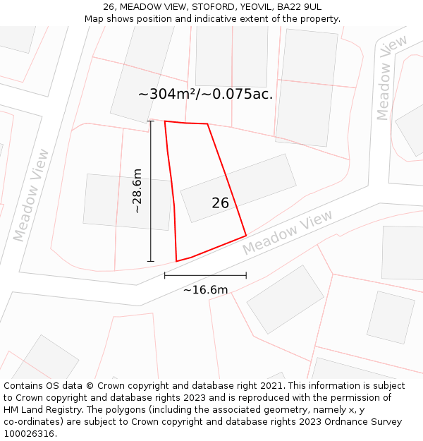 26, MEADOW VIEW, STOFORD, YEOVIL, BA22 9UL: Plot and title map