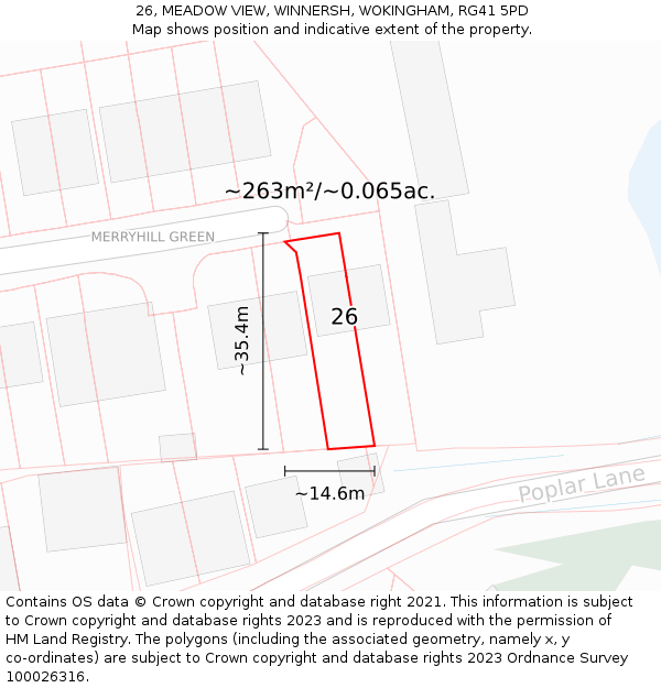 26, MEADOW VIEW, WINNERSH, WOKINGHAM, RG41 5PD: Plot and title map