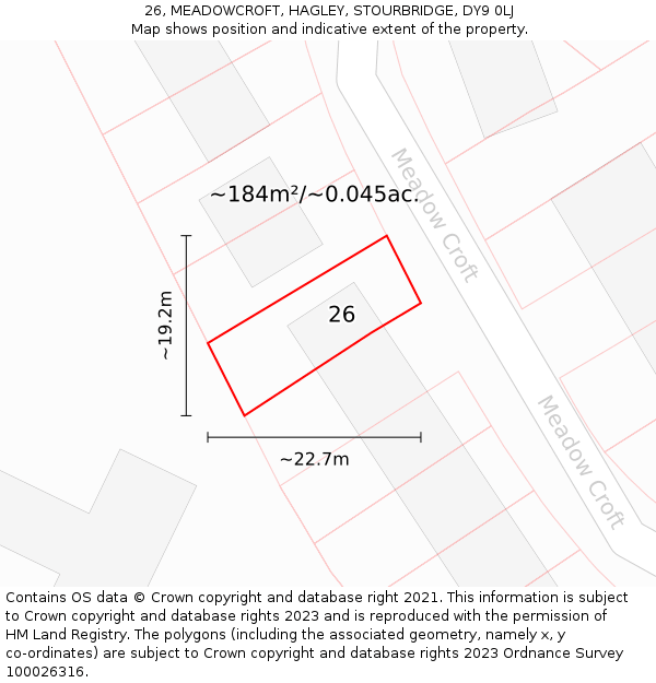 26, MEADOWCROFT, HAGLEY, STOURBRIDGE, DY9 0LJ: Plot and title map