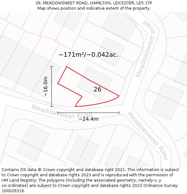 26, MEADOWSWEET ROAD, HAMILTON, LEICESTER, LE5 1TP: Plot and title map
