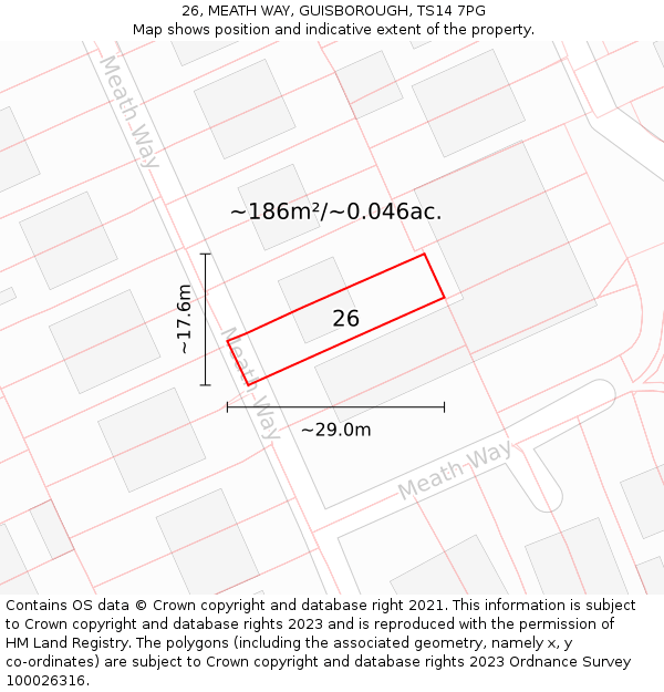 26, MEATH WAY, GUISBOROUGH, TS14 7PG: Plot and title map