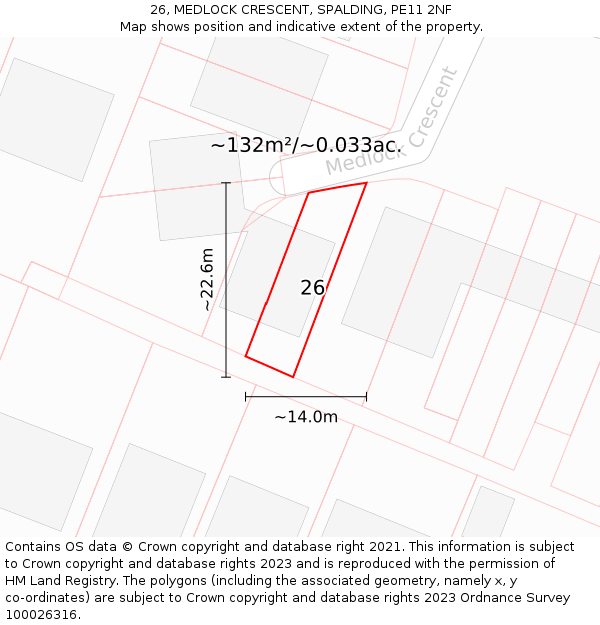 26, MEDLOCK CRESCENT, SPALDING, PE11 2NF: Plot and title map