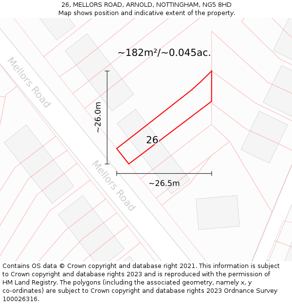 26, MELLORS ROAD, ARNOLD, NOTTINGHAM, NG5 8HD: Plot and title map