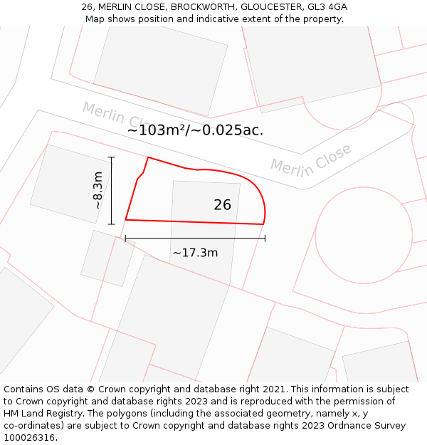 26, MERLIN CLOSE, BROCKWORTH, GLOUCESTER, GL3 4GA: Plot and title map